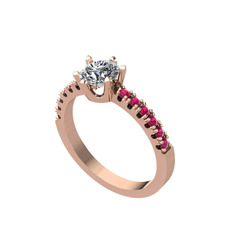 Mazus Tektaş Yüzük - Pırlanta ve rodolit garnet 8 ayar rose altın yüzük (0.92 karat) #q93cvx