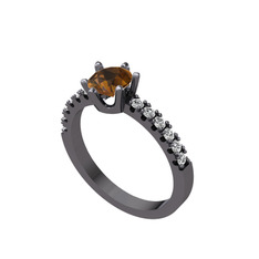 Mazus Tektaş Yüzük - Dumanlı kuvars ve beyaz zirkon 925 ayar siyah rodyum kaplama gümüş yüzük #qqx7t2