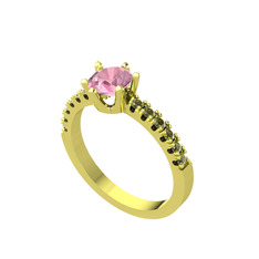 Pembe kuvars ve peridot 18 ayar altın yüzük