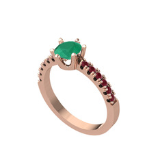 Kök zümrüt ve kök yakut 8 ayar rose altın yüzük