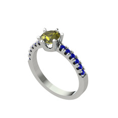 Peridot ve lab safir 14 ayar beyaz altın yüzük