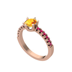 Mazus Tektaş Yüzük - Sitrin ve rodolit garnet 18 ayar rose altın yüzük #ru5pdy