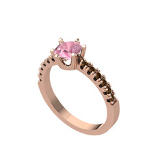 Pembe kuvars ve dumanlı kuvars 18 ayar rose altın yüzük