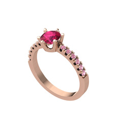 Mazus Tektaş Yüzük - Rodolit garnet ve pembe kuvars 8 ayar rose altın yüzük #s4a0hp