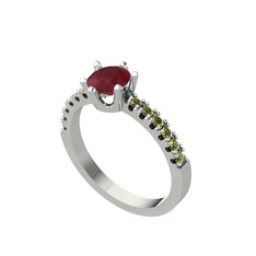 Kök yakut ve peridot 14 ayar beyaz altın yüzük