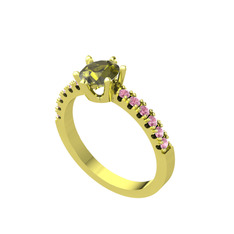 Peridot ve pembe kuvars 925 ayar altın kaplama gümüş yüzük