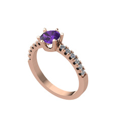 Mazus Tektaş Yüzük - Ametist ve pırlanta 14 ayar rose altın yüzük (0.24 karat) #spn5cw
