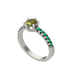 Mazus Tektaş Yüzük - Peridot ve yeşil kuvars 8 ayar beyaz altın yüzük #srjoad