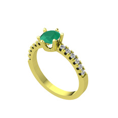 Kök zümrüt ve swarovski 14 ayar altın yüzük