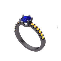 Mazus Tektaş Yüzük - Lab safir ve sitrin 925 ayar siyah rodyum kaplama gümüş yüzük #t3lsvr