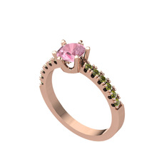 Pembe kuvars ve peridot 8 ayar rose altın yüzük