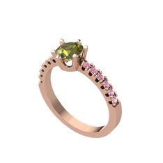 Mazus Tektaş Yüzük - Peridot ve pembe kuvars 14 ayar rose altın yüzük #t4bt7i