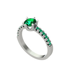 Mazus Tektaş Yüzük - Yeşil kuvars ve kök zümrüt 18 ayar beyaz altın yüzük #trnngu