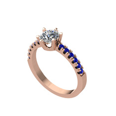 Mazus Tektaş Yüzük - Pırlanta ve lab safir 8 ayar rose altın yüzük (0.92 karat) #u9sbjq