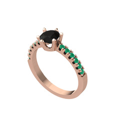 Siyah zirkon ve kök zümrüt 8 ayar rose altın yüzük