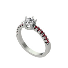 Mazus Tektaş Yüzük - Beyaz zirkon ve kök yakut 8 ayar beyaz altın yüzük #up3os6