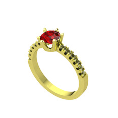 Mazus Tektaş Yüzük - Garnet ve peridot 18 ayar altın yüzük #v3gdoy