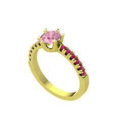 Pembe kuvars ve rodolit garnet 18 ayar altın yüzük