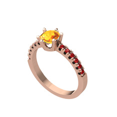 Mazus Tektaş Yüzük - Sitrin ve garnet 14 ayar rose altın yüzük #v4r8ev