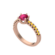 Mazus Tektaş Yüzük - Rodolit garnet ve sitrin 925 ayar rose altın kaplama gümüş yüzük #vzhcwt