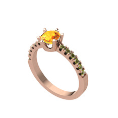 Sitrin ve peridot 18 ayar rose altın yüzük