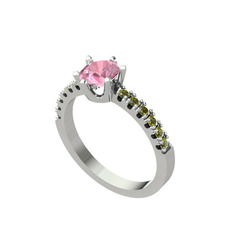 Mazus Tektaş Yüzük - Pembe kuvars ve peridot 925 ayar gümüş yüzük #xdaog0