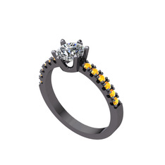 Mazus Tektaş Yüzük - Pırlanta ve sitrin 925 ayar siyah rodyum kaplama gümüş yüzük (0.92 karat) #xkr1yu