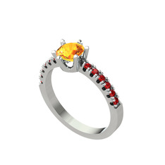 Mazus Tektaş Yüzük - Sitrin ve garnet 8 ayar beyaz altın yüzük #xpuh6k