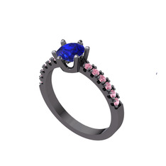 Mazus Tektaş Yüzük - Lab safir ve pembe kuvars 925 ayar siyah rodyum kaplama gümüş yüzük #xqs83y