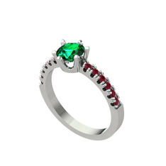 Mazus Tektaş Yüzük - Yeşil kuvars ve kök yakut 18 ayar beyaz altın yüzük #xwnldj