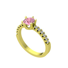 Mazus Tektaş Yüzük - Pembe kuvars ve swarovski 18 ayar altın yüzük #y5jibc