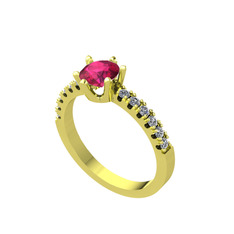Rodolit garnet ve pırlanta 18 ayar altın yüzük (0.24 karat)