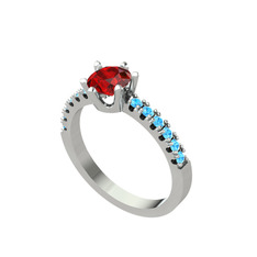 Mazus Tektaş Yüzük - Garnet ve akuamarin 14 ayar beyaz altın yüzük #ygrleo