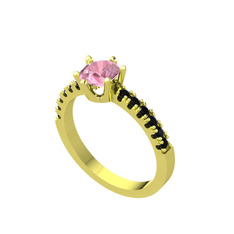Pembe kuvars ve siyah zirkon 8 ayar altın yüzük