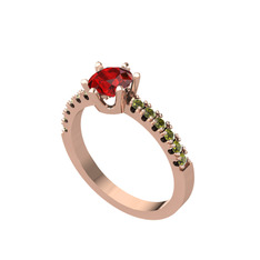 Mazus Tektaş Yüzük - Garnet ve peridot 925 ayar rose altın kaplama gümüş yüzük #z6geow