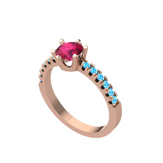 Rodolit garnet ve akuamarin 18 ayar rose altın yüzük
