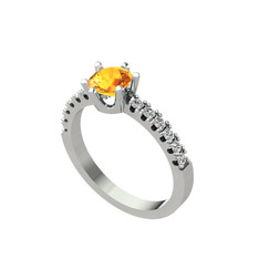 Mazus Tektaş Yüzük - Sitrin ve beyaz zirkon 925 ayar gümüş yüzük #zgmo46