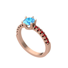 Akuamarin ve garnet 18 ayar rose altın yüzük