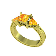 Prenses Tria Yüzük - Sitrin 14 ayar altın yüzük #103tkgo