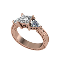 Prenses Tria Yüzük - Beyaz zirkon ve swarovski 8 ayar rose altın yüzük #10bc6zw
