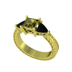 Peridot ve siyah zirkon 925 ayar altın kaplama gümüş yüzük