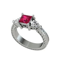 Rodolit garnet ve beyaz zirkon 14 ayar beyaz altın yüzük