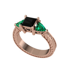 Prenses Tria Yüzük - Siyah zirkon ve yeşil kuvars 8 ayar rose altın yüzük #11o7jup