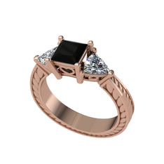 Prenses Tria Yüzük - Siyah zirkon ve swarovski 18 ayar rose altın yüzük #11zed4x