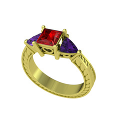 Prenses Tria Yüzük - Garnet ve ametist 925 ayar altın kaplama gümüş yüzük #121fhxs
