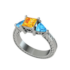 Prenses Tria Yüzük - Sitrin ve akuamarin 925 ayar gümüş yüzük #12vrbug