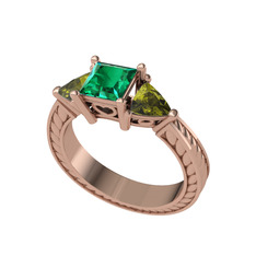 Yeşil kuvars ve peridot 925 ayar rose altın kaplama gümüş yüzük