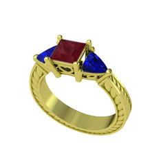 Prenses Tria Yüzük - Kök yakut ve lab safir 8 ayar altın yüzük #13qrq2n