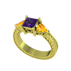 Prenses Tria Yüzük - Ametist ve sitrin 14 ayar altın yüzük #148aary