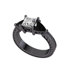 Beyaz zirkon ve siyah zirkon 925 ayar siyah rodyum kaplama gümüş yüzük